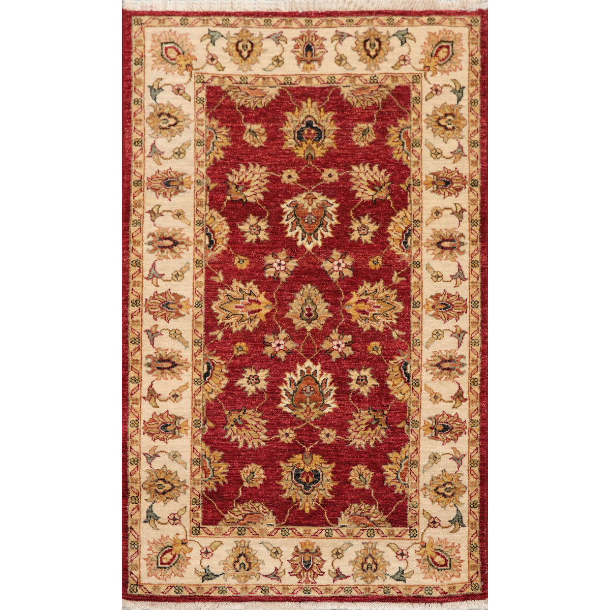 3x5 Rusty Red, Beige, Sage Color Hand Knotted Agra 100% Wool Traditional Oriental Rug
