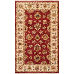 3x5 Rusty Red, Beige, Sage Color Hand Knotted Agra 100% Wool Traditional Oriental Rug