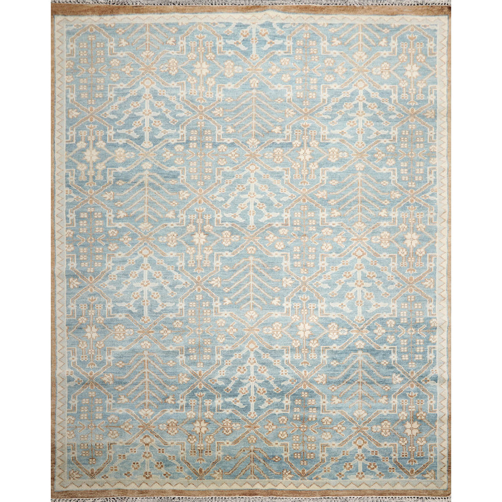 Multi Size Aqua Beige Gray Color Hand Knotted Oushak Wool Transitional Oriental Rug