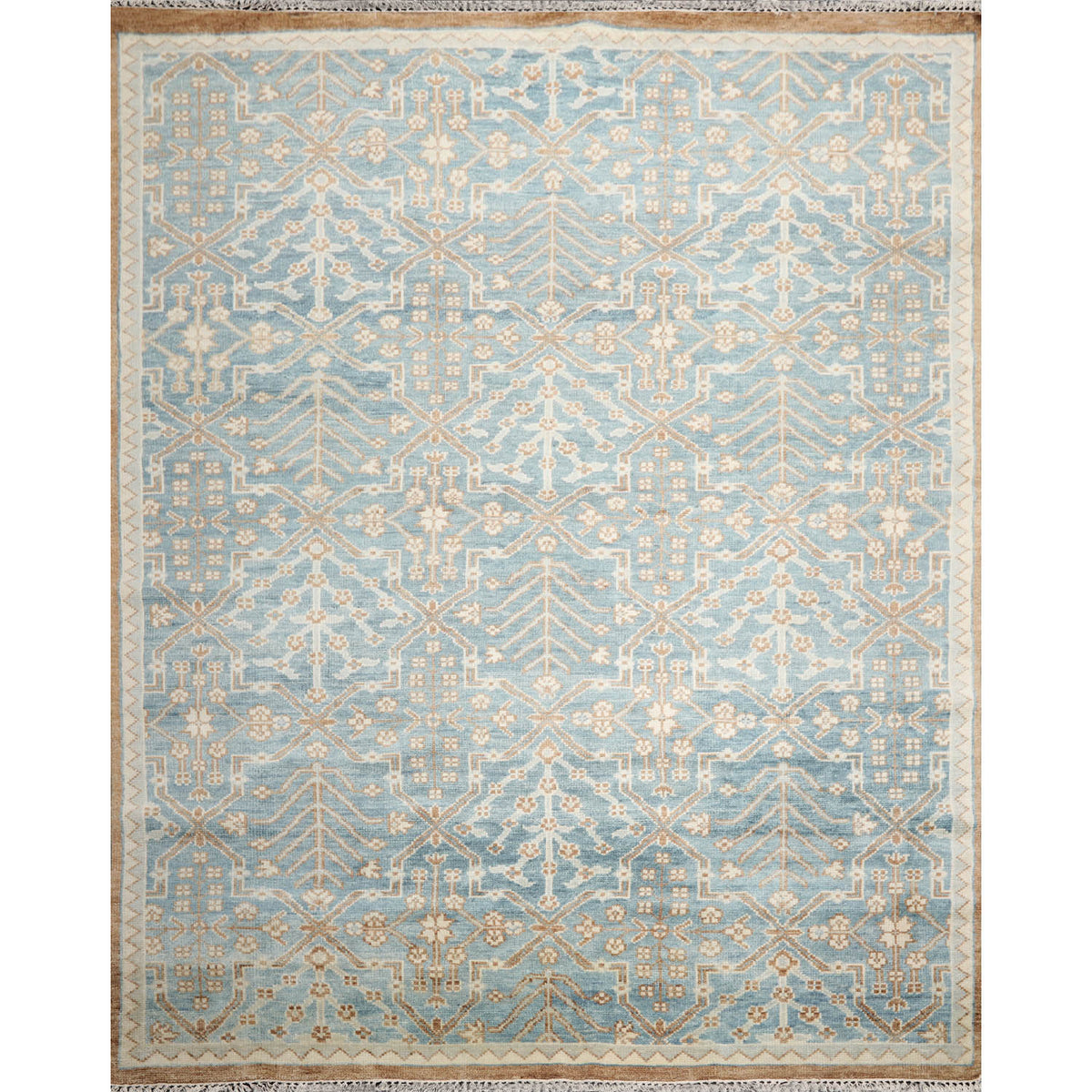 Multi Size Aqua Beige Gray Color Hand Knotted Oushak Wool Transitional Oriental Rug