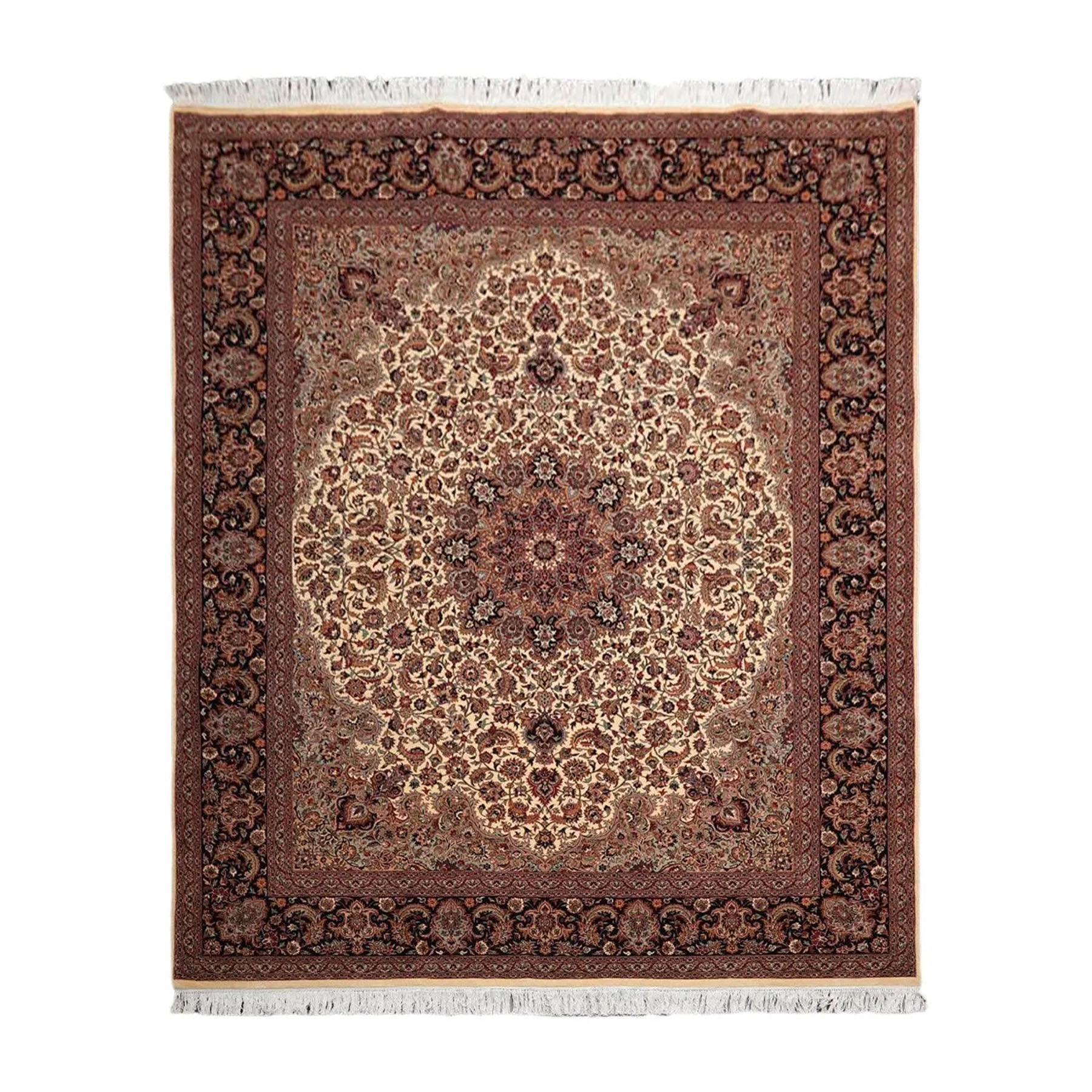 Knotted Rug Ivory Black Hand Knotted 8'x10' Pak Persian Tabriz Traditional 100% Wool Oriental Area Rug