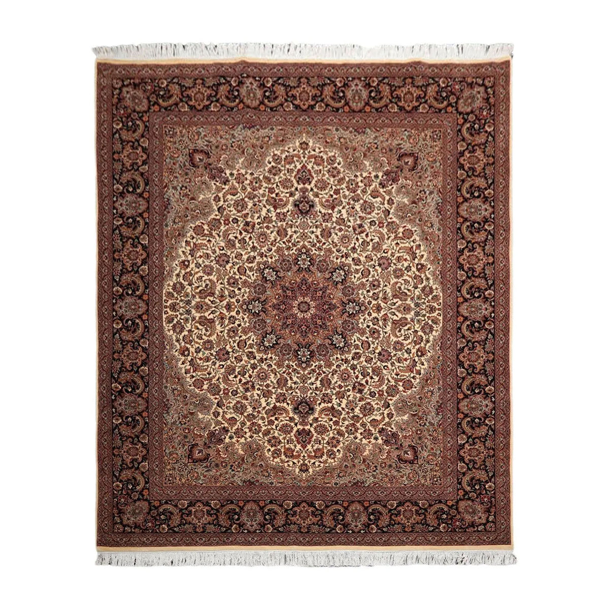 Knotted Rug Ivory Black Hand Knotted 8'x10' Pak Persian Tabriz Traditional 100% Wool Oriental Area Rug