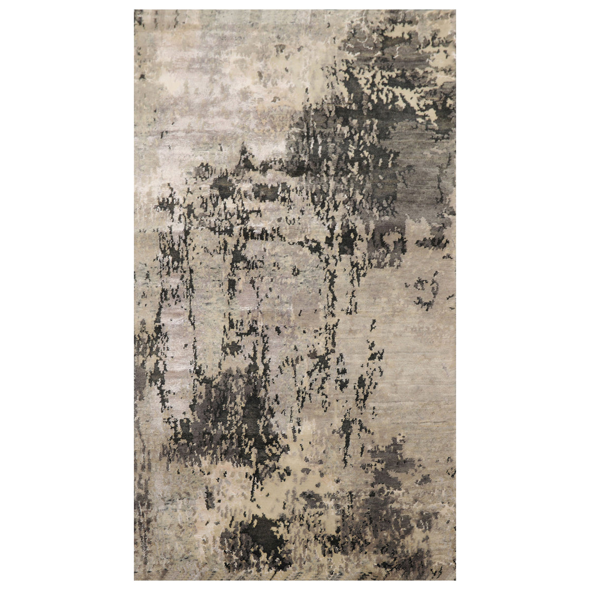 Knotted Rug Gray Ivory Hand Knotted 3'x5' Abstract Modern Contemporary Tibetan Wool and Silk Oriental Area Rug