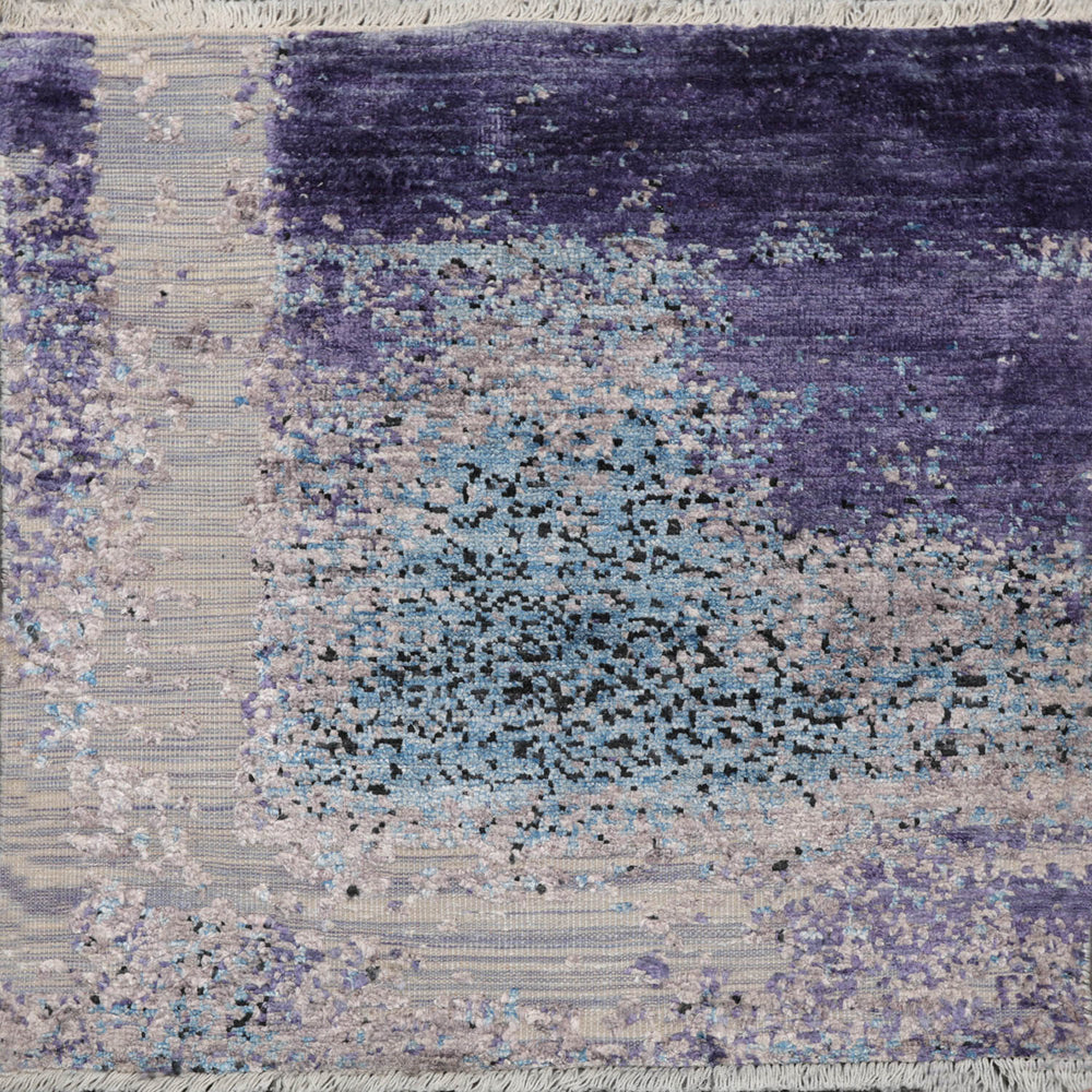 Square Gray, Purple, Ivory Color Hand Knotted  Wool & Silk Modern Oriental Rug