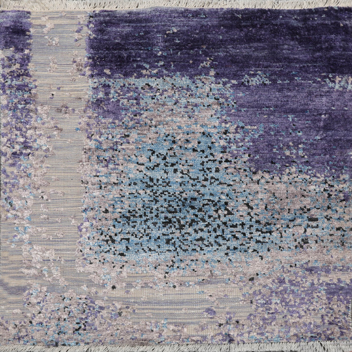 Square Gray, Purple, Ivory Color Hand Knotted  Wool & Silk Modern Oriental Rug