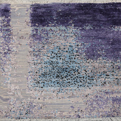 Square Gray, Purple, Ivory Color Hand Knotted  Wool & Silk Modern Oriental Rug