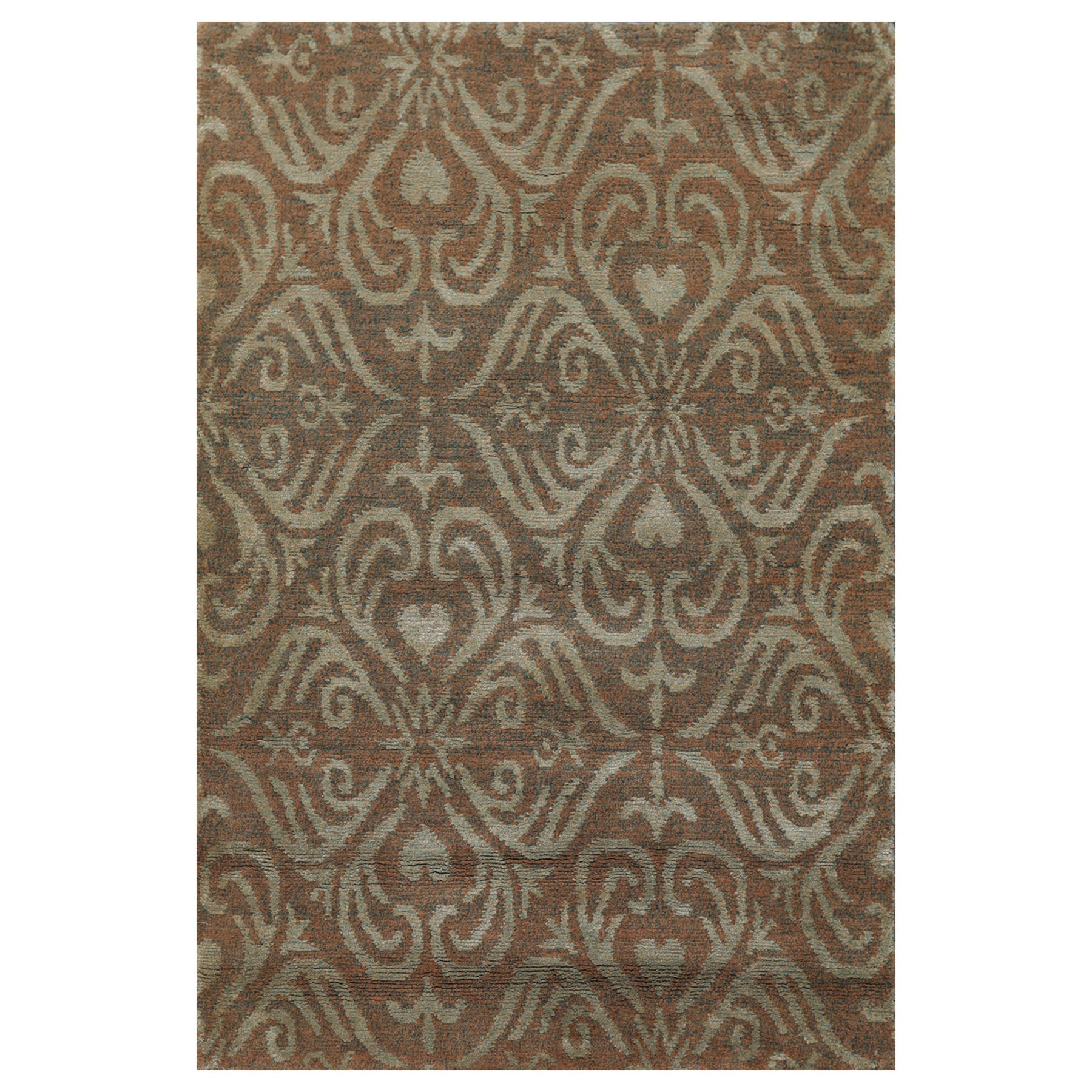 Knotted Rug Tan Green Hand Knotted 2'x3' Tibetan Transitional Wool and Silk Oriental Area Rug