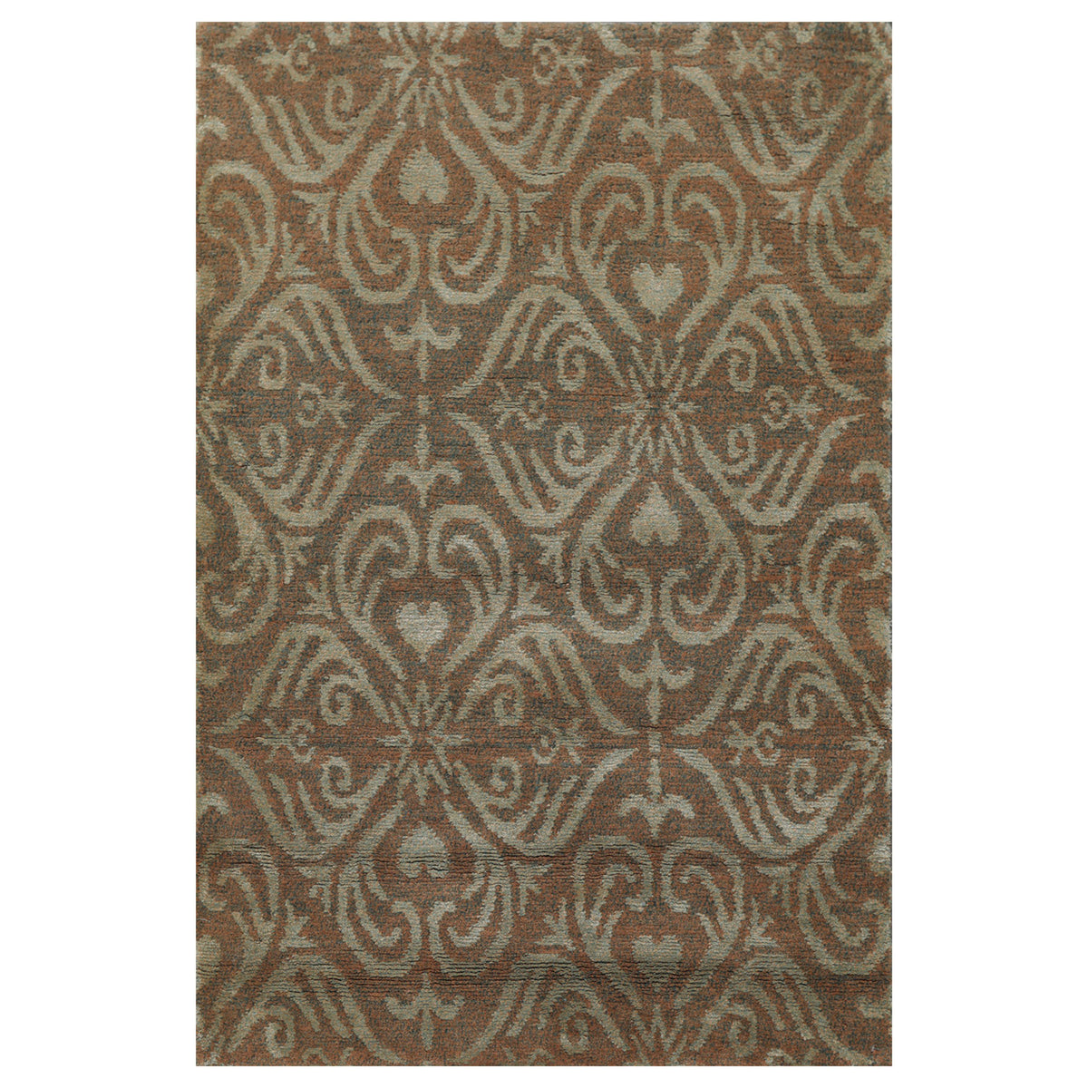 Knotted Rug Tan Green Hand Knotted 2'x3' Tibetan Transitional Wool and Silk Oriental Area Rug