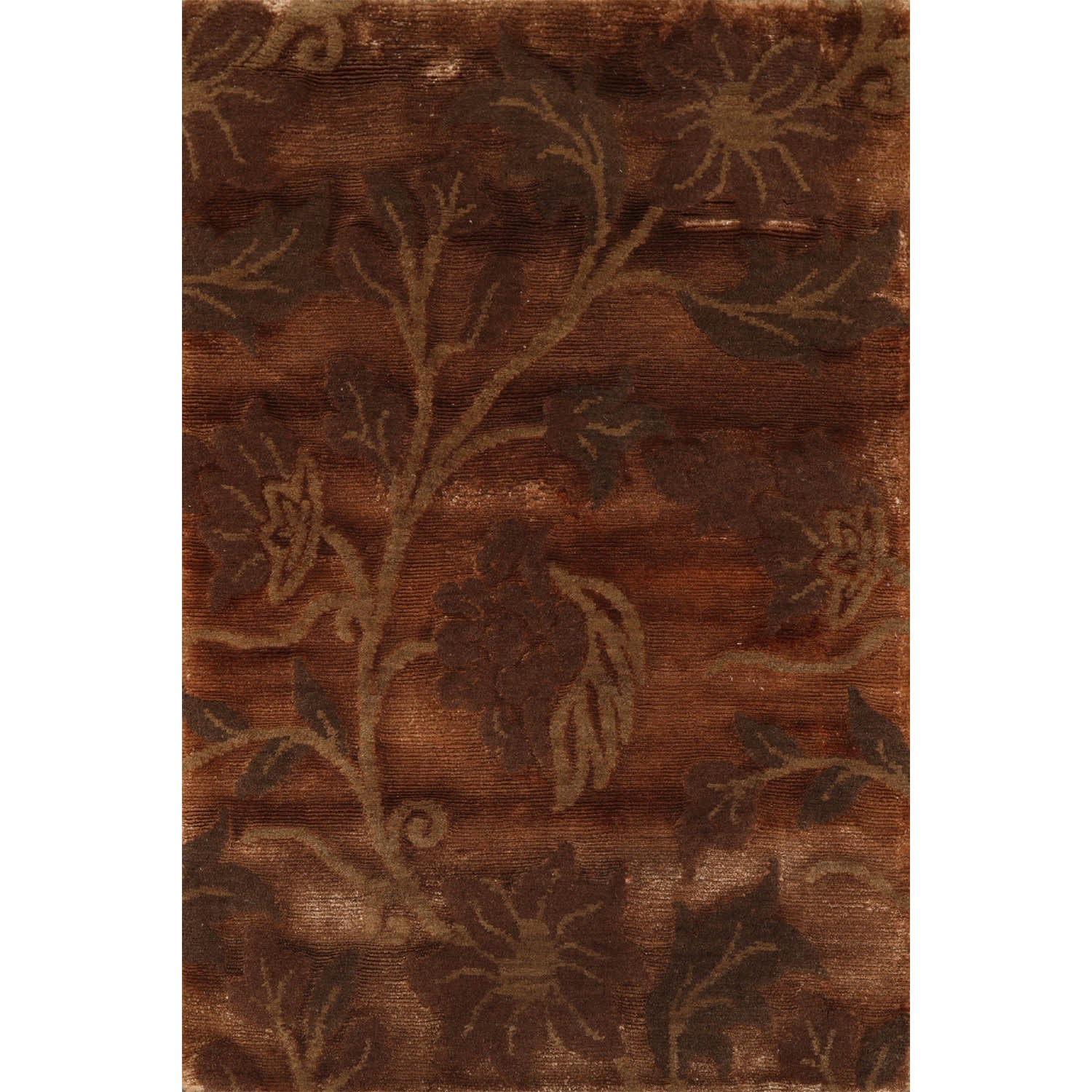 2x3 Brown, Green, Color Hand Knotted  Wool & Silk Transitional Oriental Rug