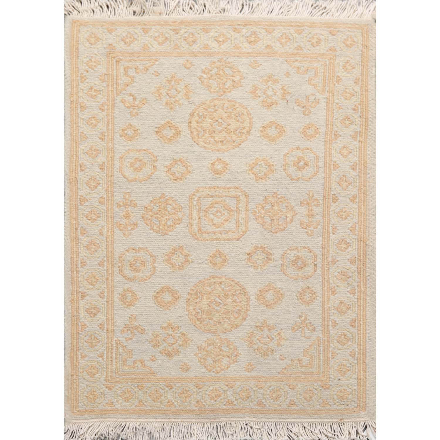 2x3 Gray, Tan, Color Hand Knotted Soumak 100% Wool Transitional Oriental Rug