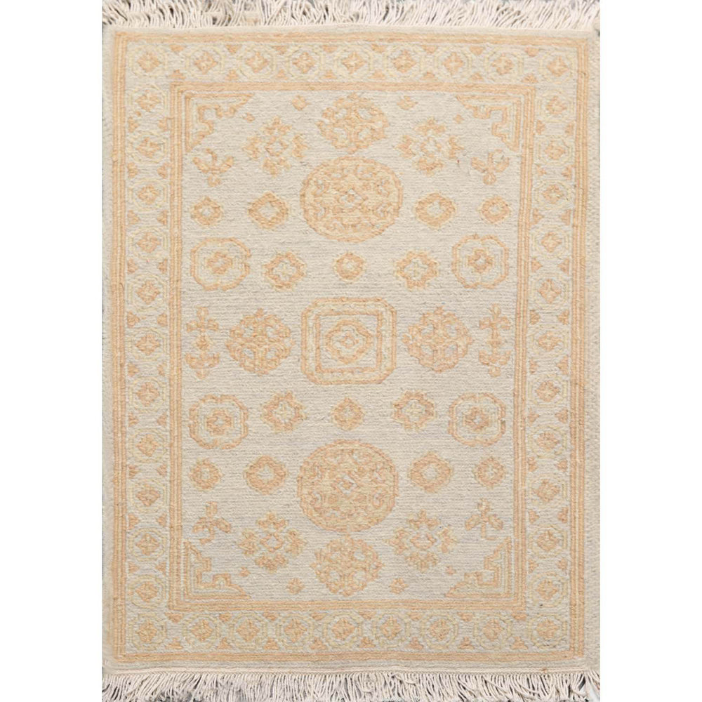 2x3 Gray, Tan, Color Hand Knotted Soumak 100% Wool Transitional Oriental Rug