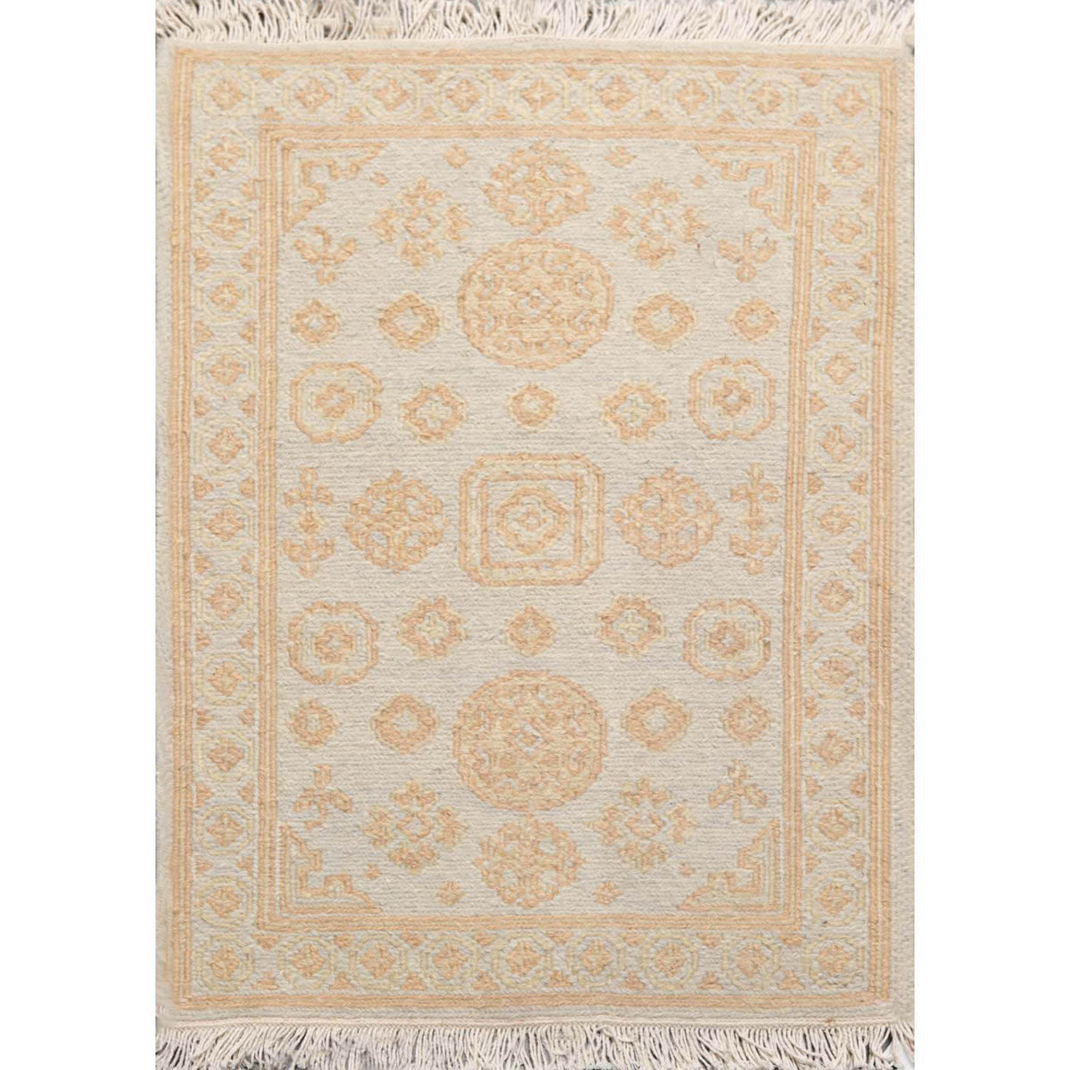 2x3 Gray, Tan, Color Hand Knotted Soumak 100% Wool Transitional Oriental Rug