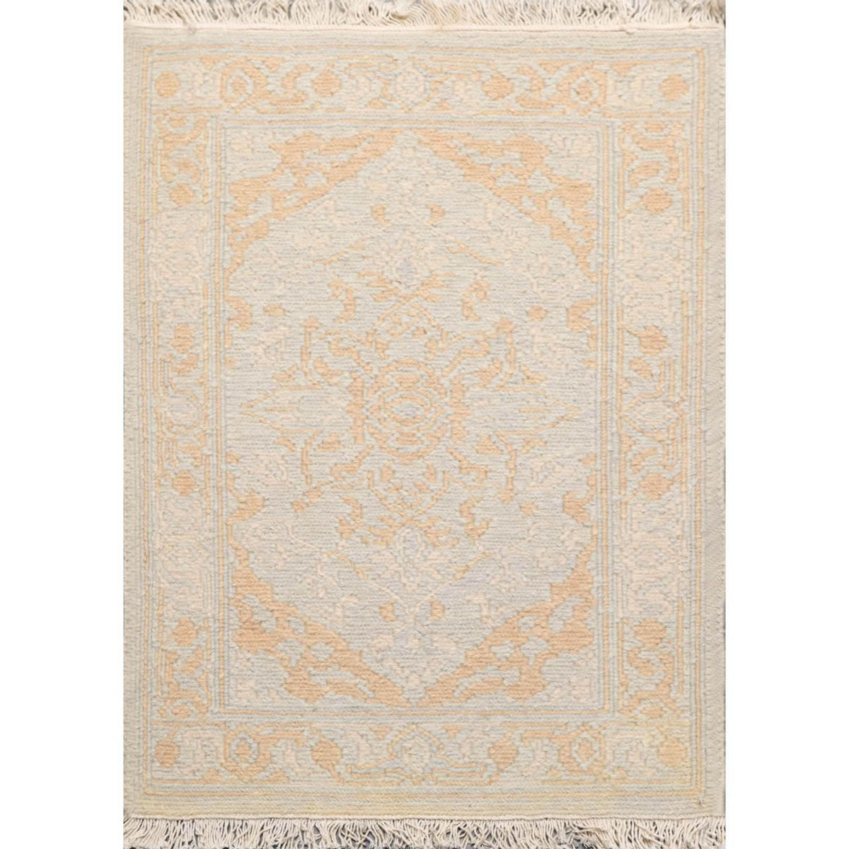 2x3 Gray, Tan, Beige Color Hand Knotted Soumak 100% Wool Transitional Oriental Rug