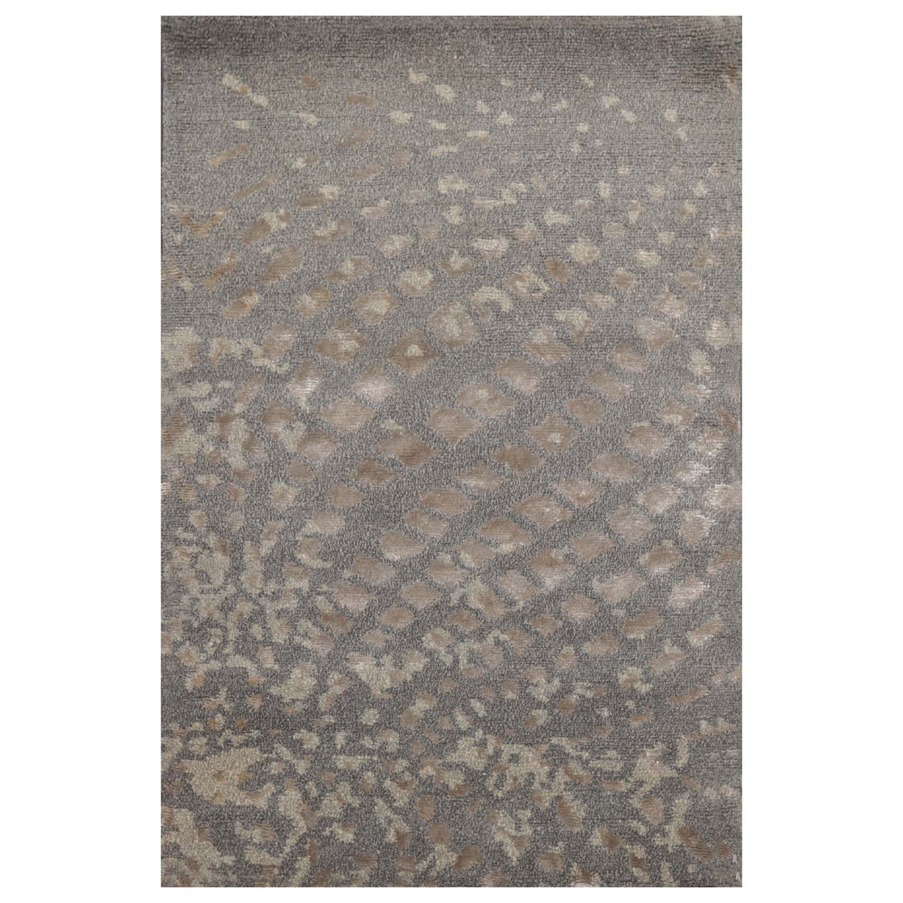 Knotted Rug Tone on Tone Gray Hand Knotted 2'x3' Tibetan Modern Contemporary Wool and Silk Oriental Area Rug
