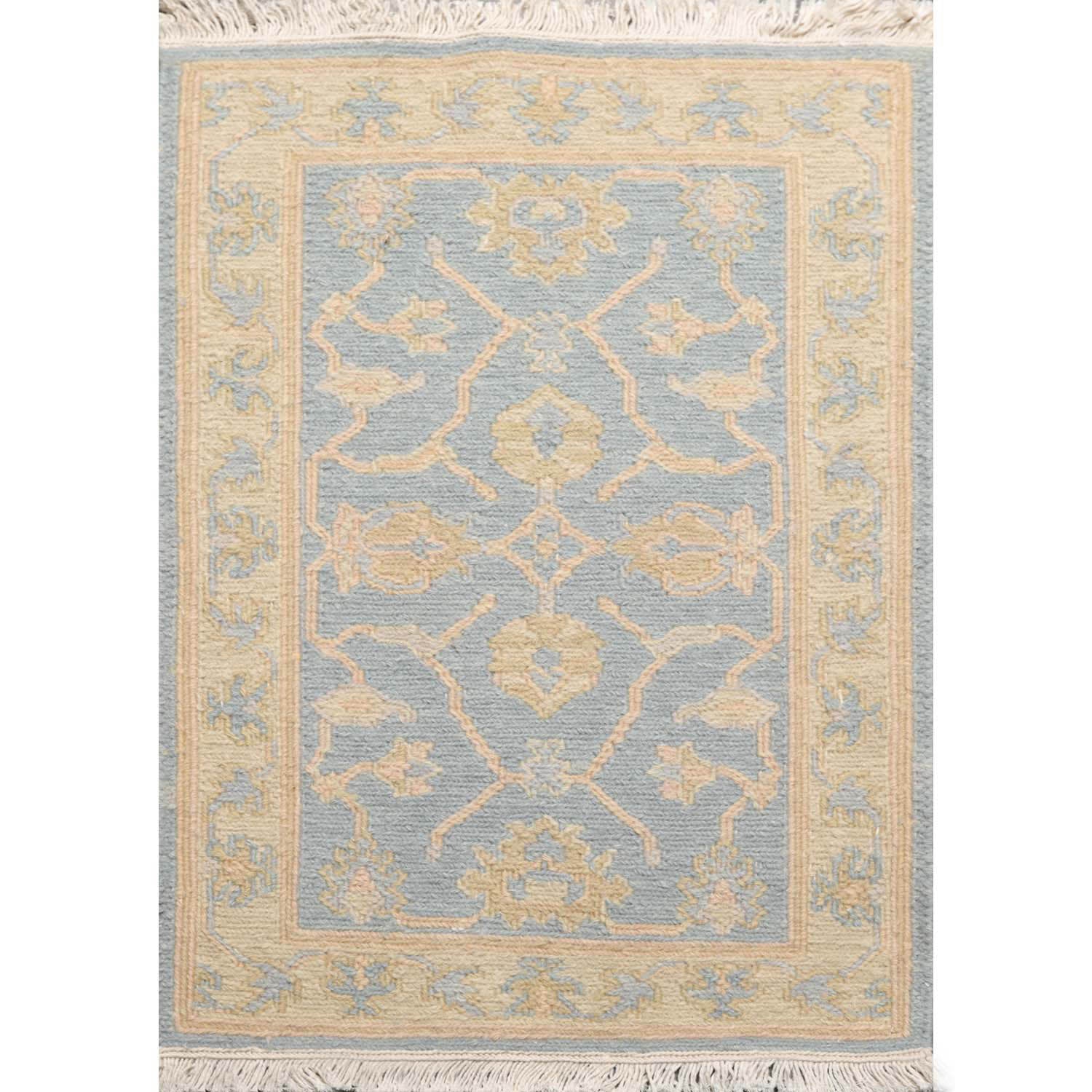 2x3 Aqua, Light Gold, Color Hand Knotted Soumak 100% Wool Transitional Oriental Rug