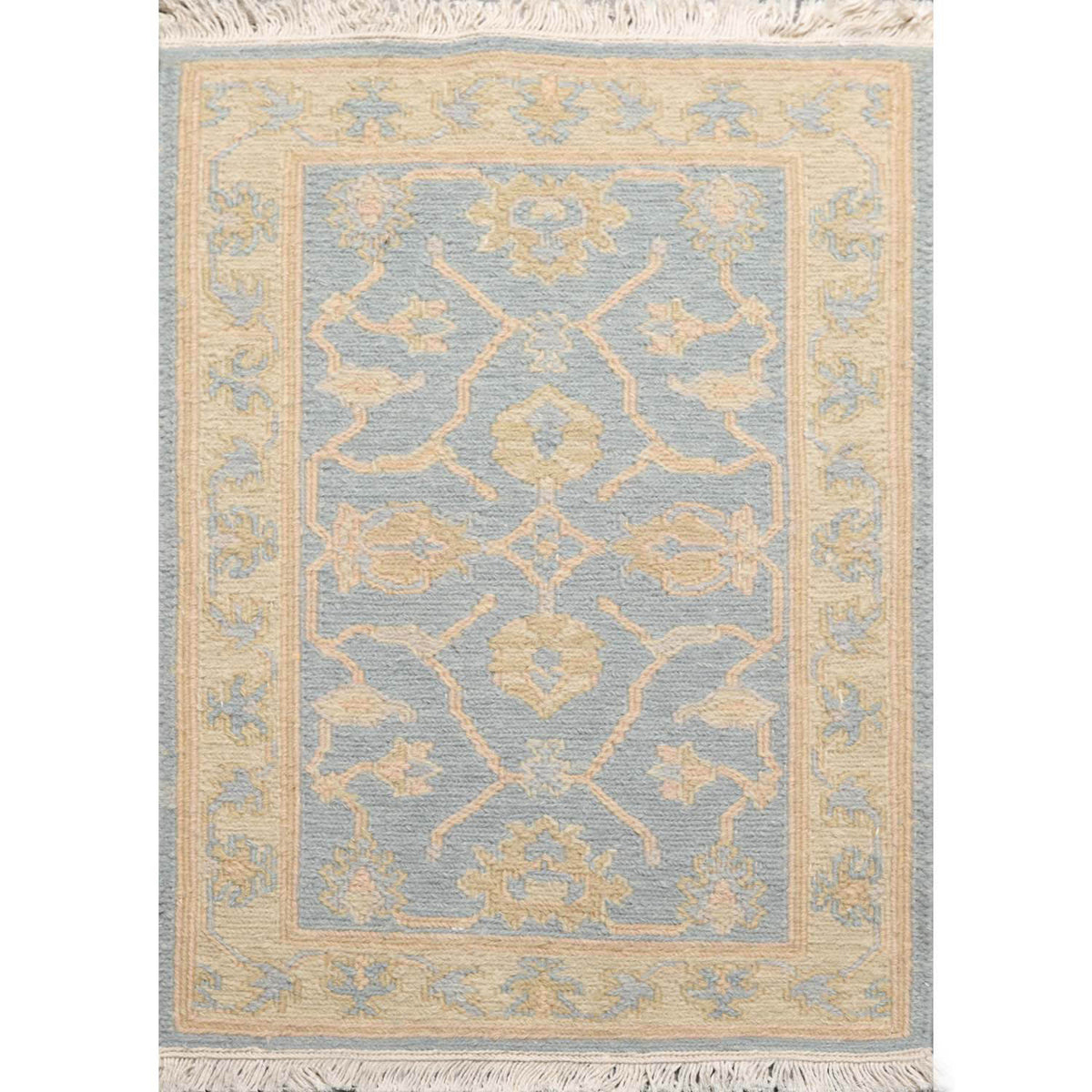 2x3 Aqua, Light Gold, Color Hand Knotted Soumak 100% Wool Transitional Oriental Rug