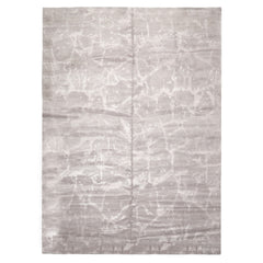 Knotted Rug Tone on Tone Taupe Hand Knotted 10'x14' Tibetan Modern Contemporary Wool and Silk Oriental Area Rug