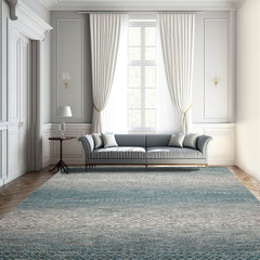 8x10 Cream, Aqua, Gray Color Hand Knotted  100% Wool Modern Oriental Rug