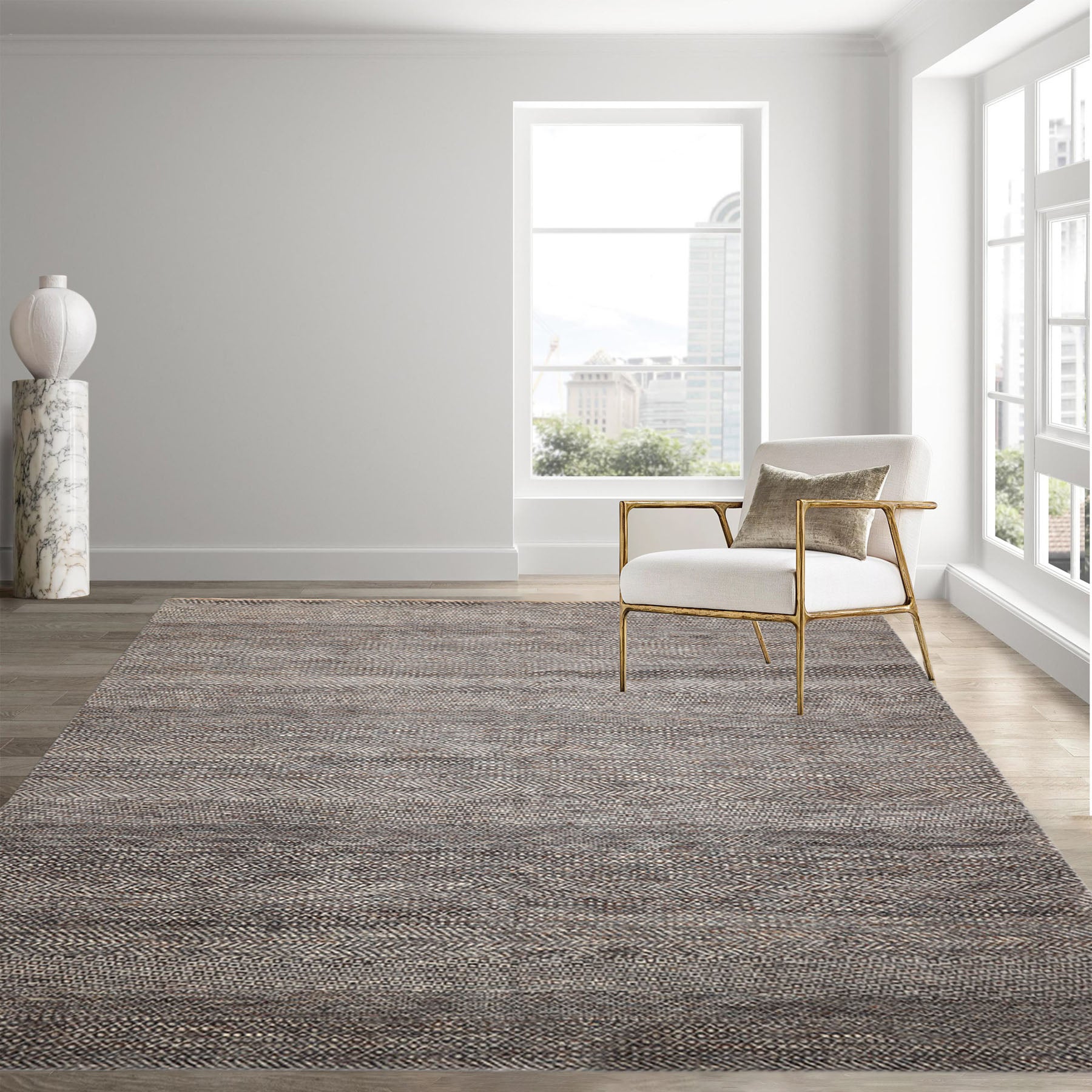 8x10 Ivory, Gray, Brown Color Hand Knotted  100% Wool Modern Oriental Rug