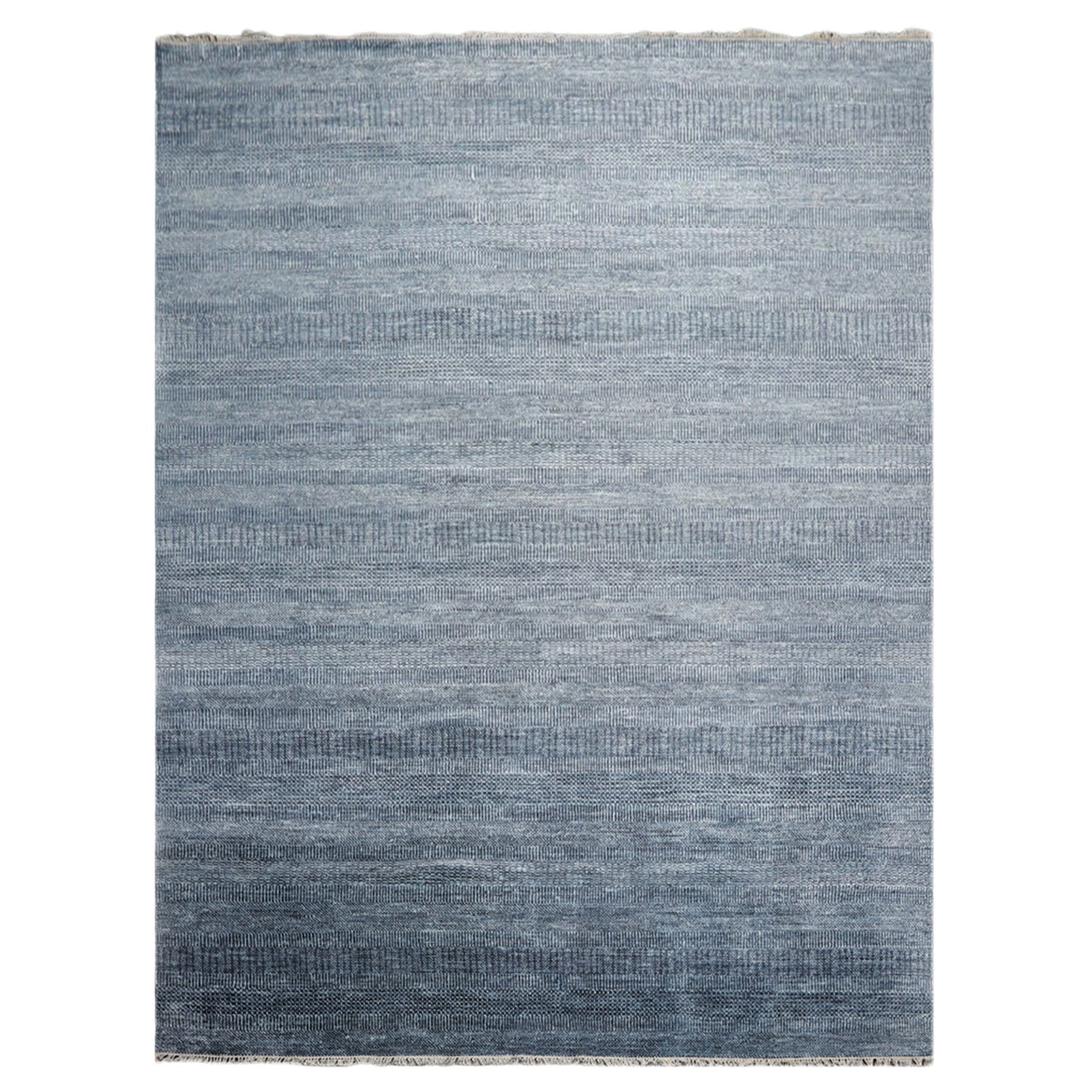 Knotted Rug Blue Gray Hand Knotted Multi Size Wool and Silk Grass Modern Rugs