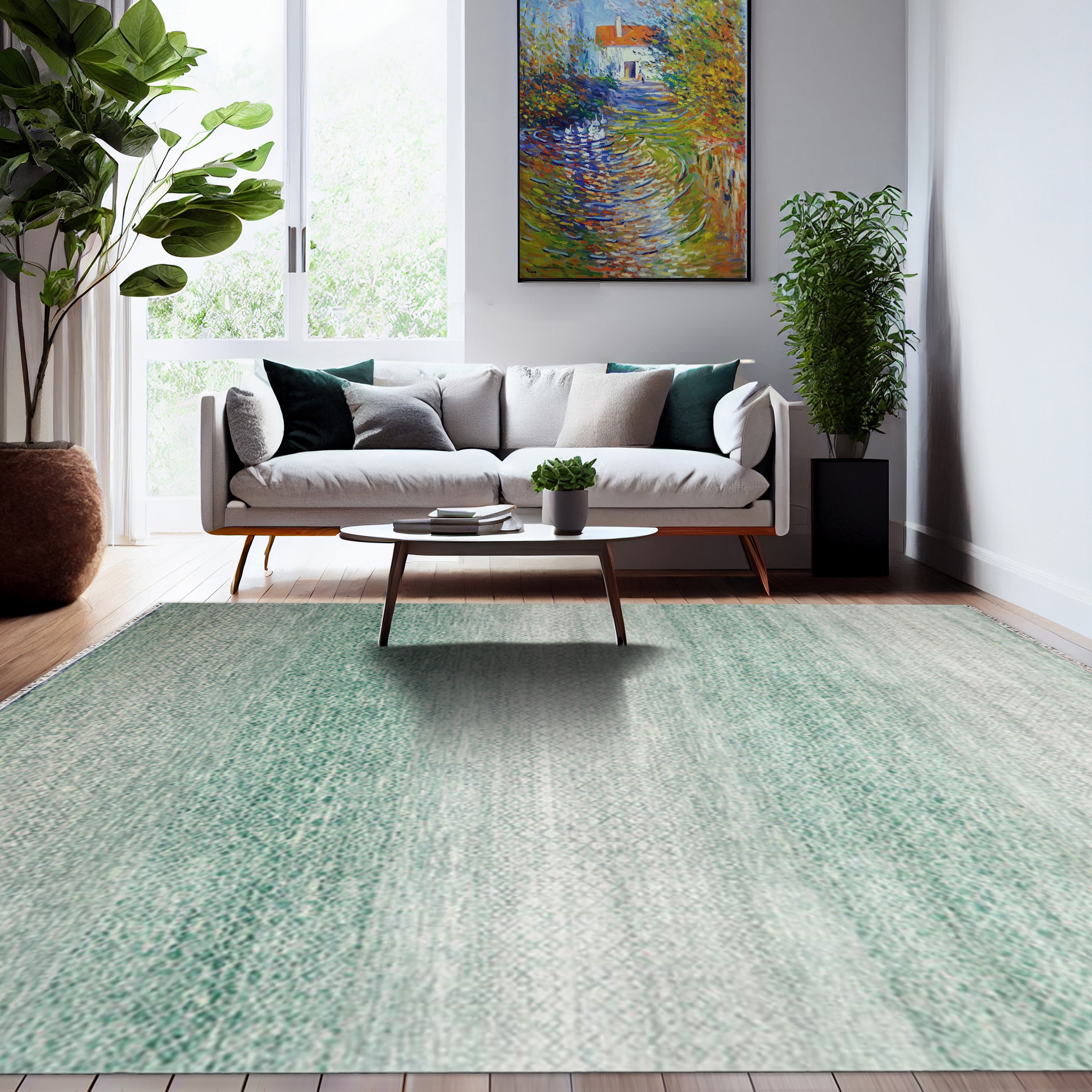 9x12 Green, Beige, Gray Color Hand Knotted  100% Wool Modern Oriental Rug