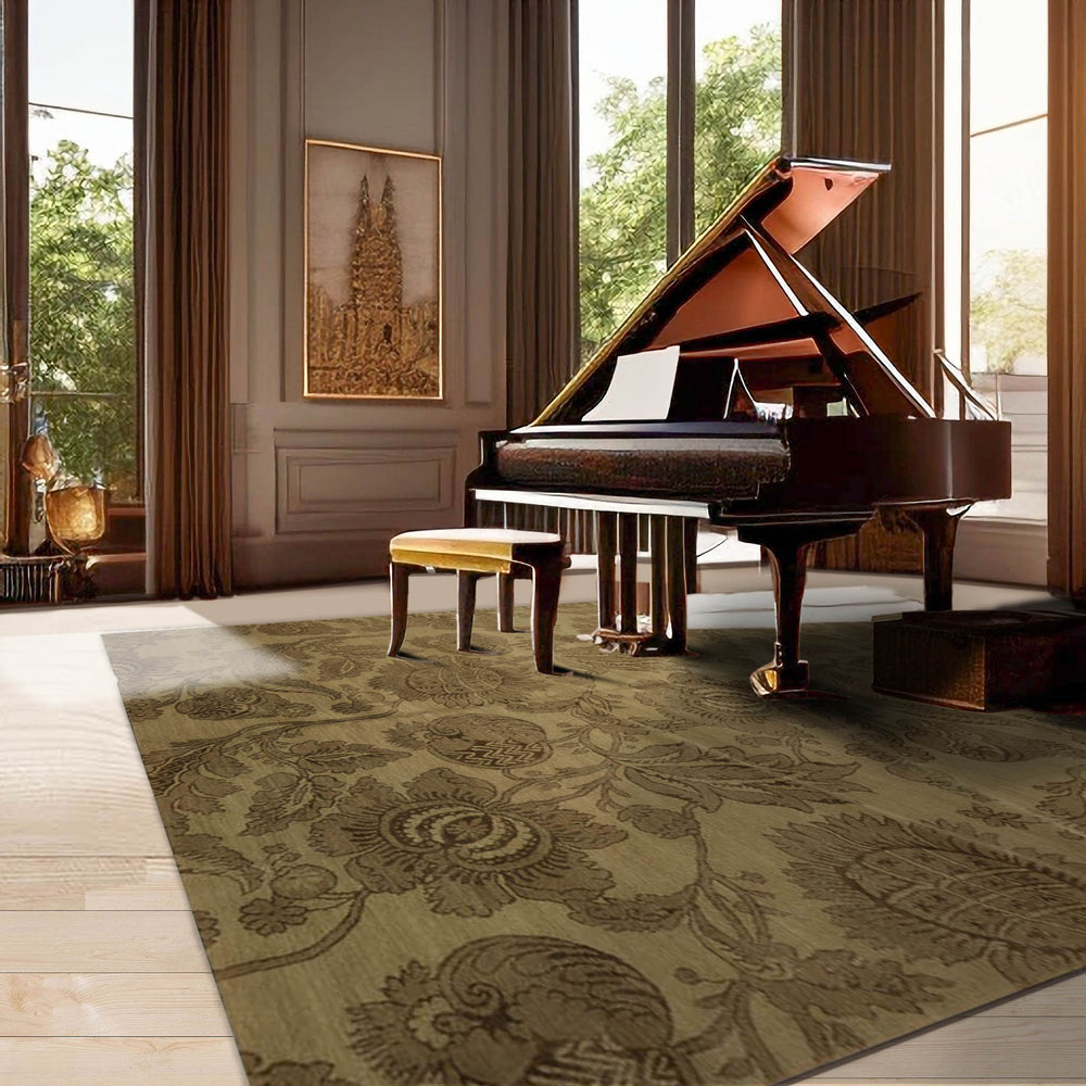 6x9 Olive Green, Moss, Color Hand Knotted  Wool & Silk Transitional Oriental Rug