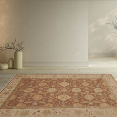 6x9 Mocha, Beige, Aqua Color Hand Knotted  100% Wool Traditional Oriental Rug