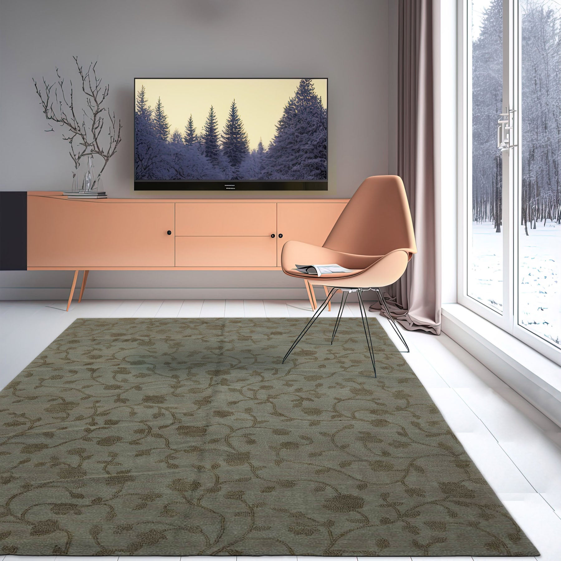 6x9 Gray, Green, Color Hand Knotted  100% Wool Transitional Oriental Rug
