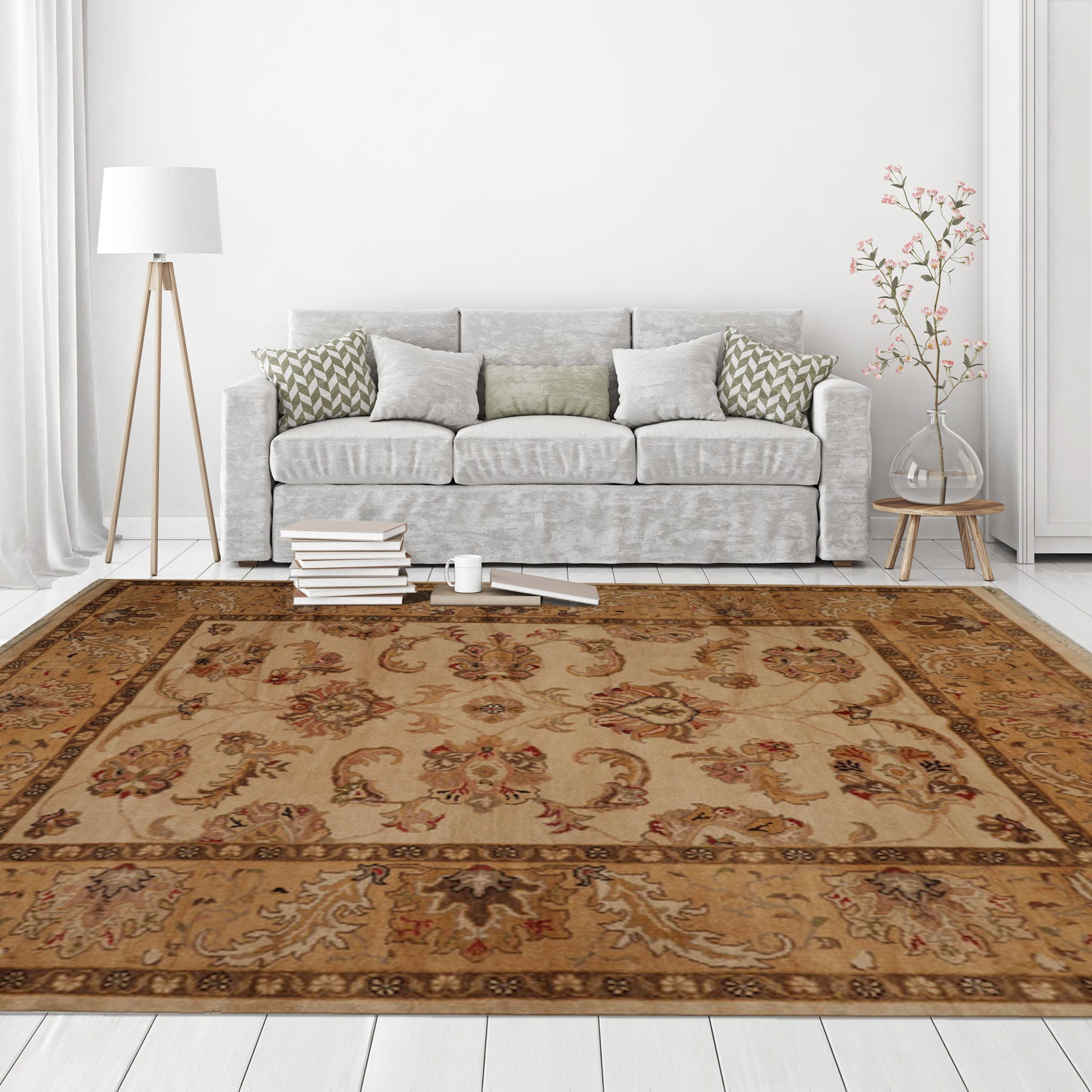 8x10 Beige, Caramel, Brown Color Hand Knotted Turkish Oushak 100% Wool Traditional Oriental Rug
