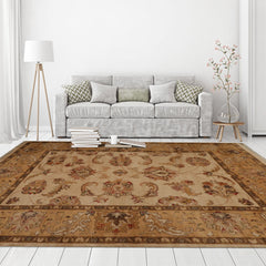 8x10 Beige, Caramel, Brown Color Hand Knotted Turkish Oushak 100% Wool Traditional Oriental Rug