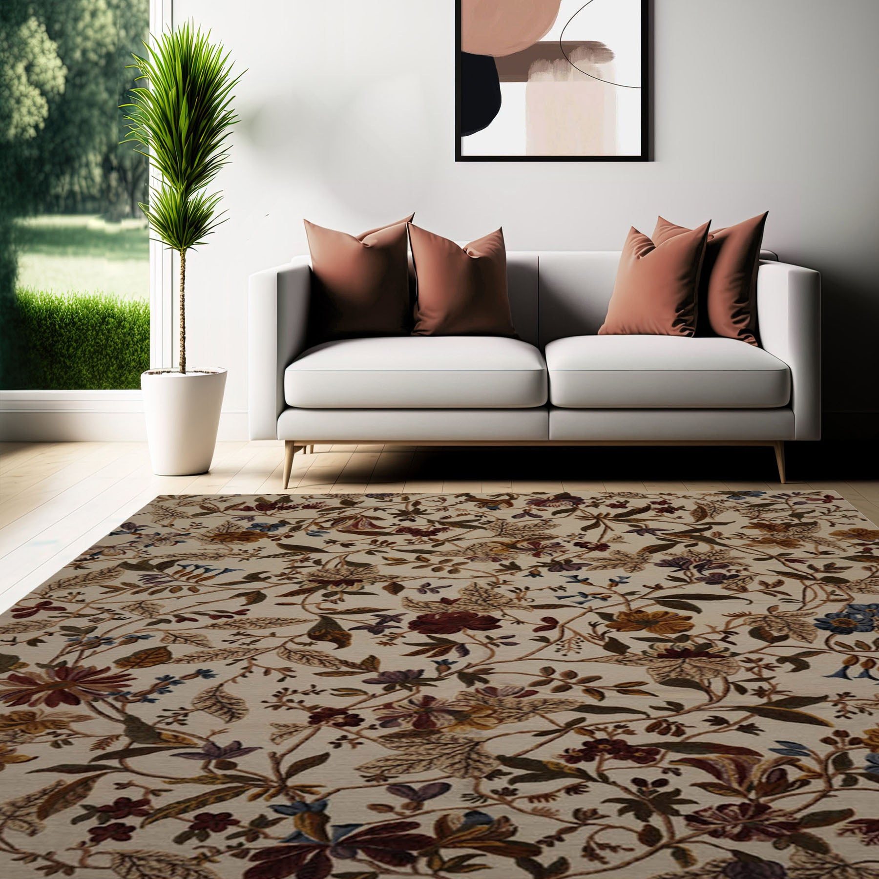 8x10 Beige, Rust, Green Color Hand Knotted  100% Wool Transitional Oriental Rug