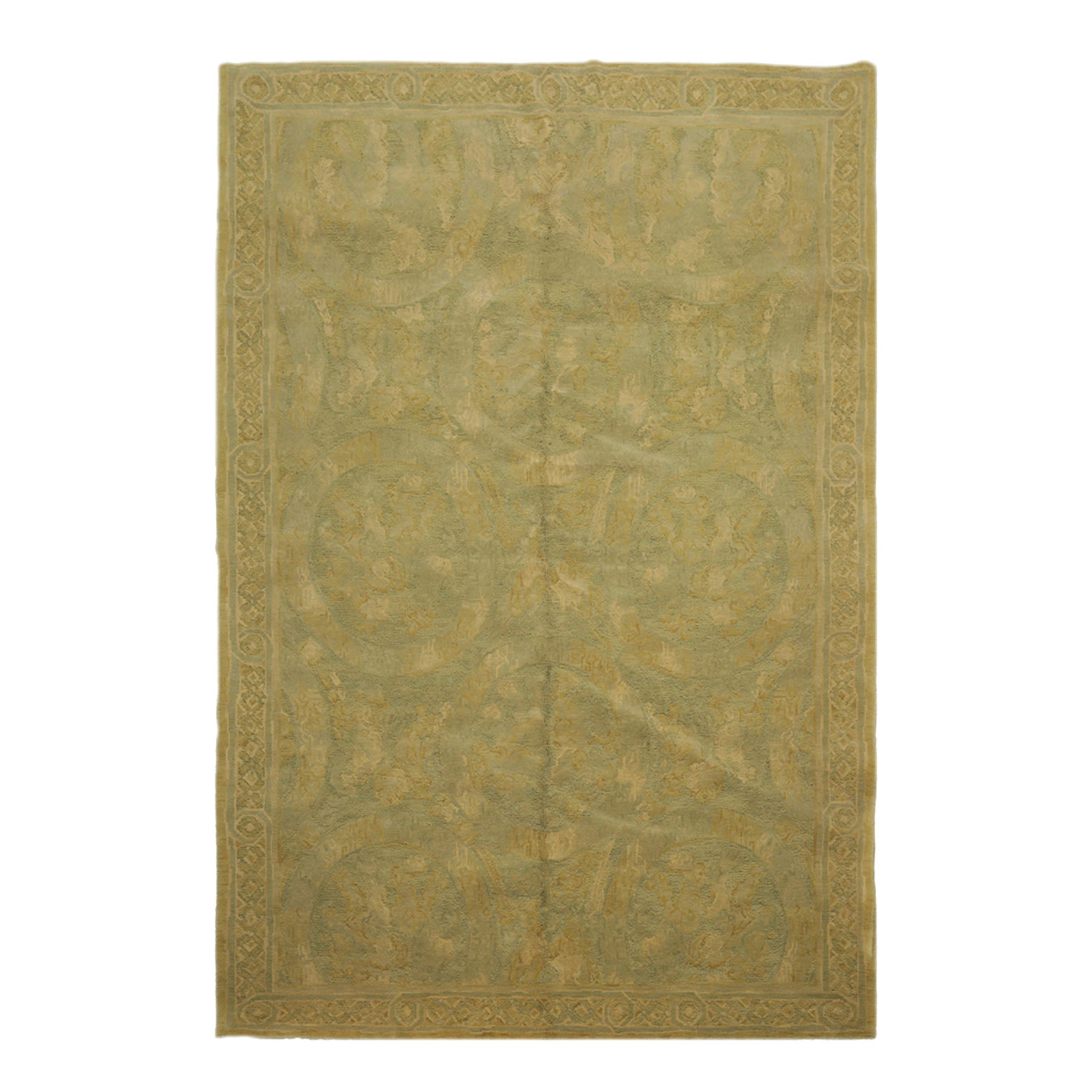 Knotted Rug Lime Light Gold Hand Knotted 6'x9' French Aubusson Savonnerie Asmara Traditional 100% Wool Oriental Area Rug
