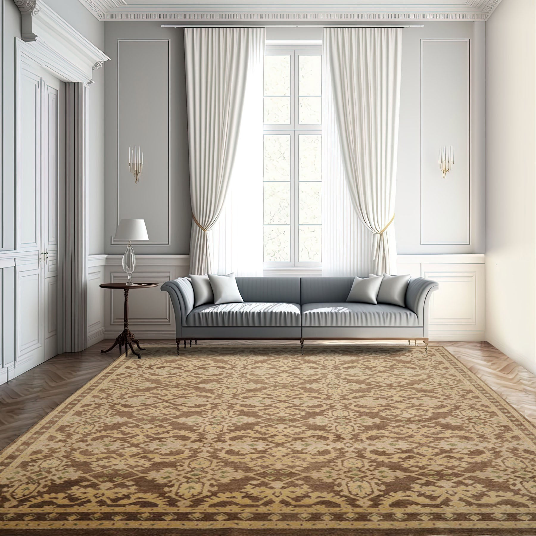 9x12 Brown, Tan, Light Gold Color Hand Knotted Turkish Oushak 100% Wool Traditional Oriental Rug
