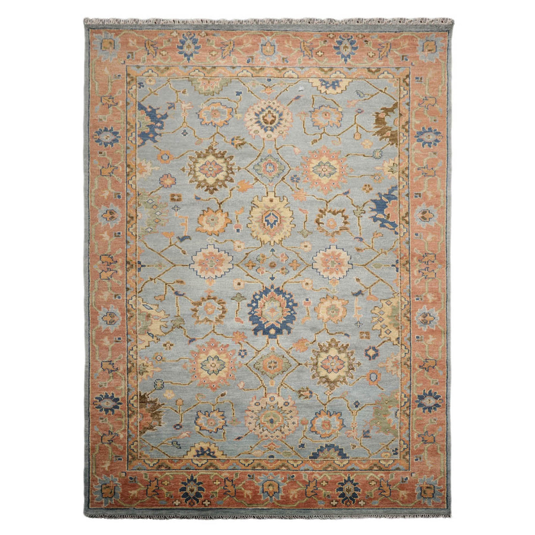 Knotted Rug Blue Orange Hand Knotted Multi Size Wool Turkish Oushak Traditional Rugs