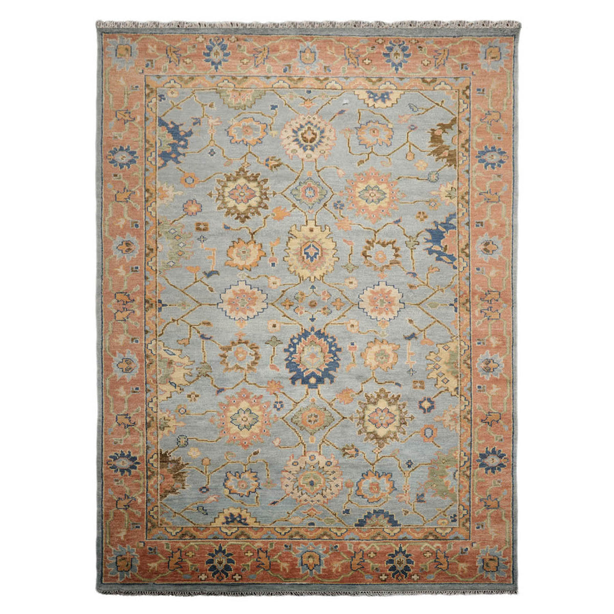 Knotted Rug Blue Orange Hand Knotted Multi Size Wool Turkish Oushak Traditional Rugs