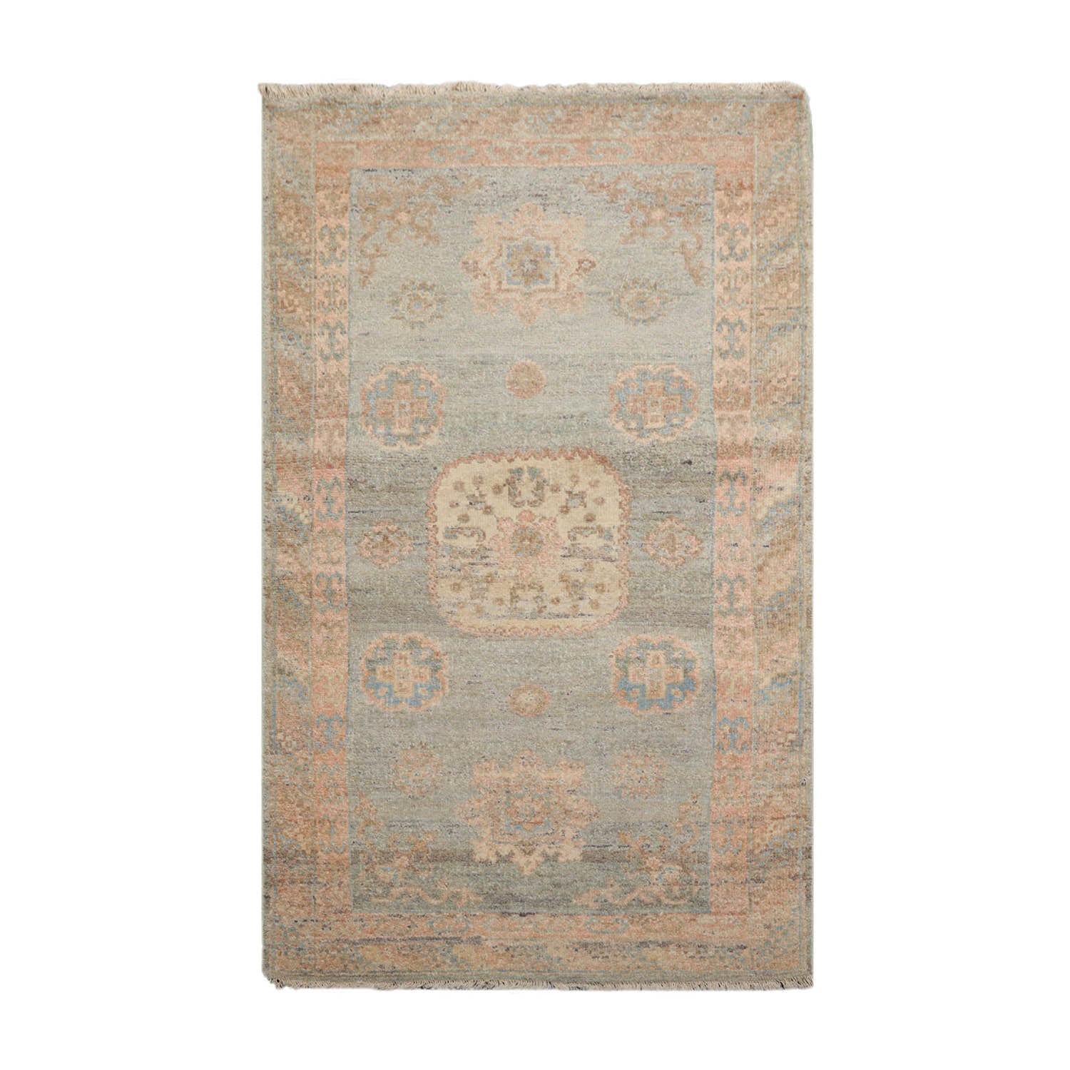 3x5 Slate, Blush, Beige Color Hand Knotted Afghan Oushak 100% Wool Traditional Oriental Rug