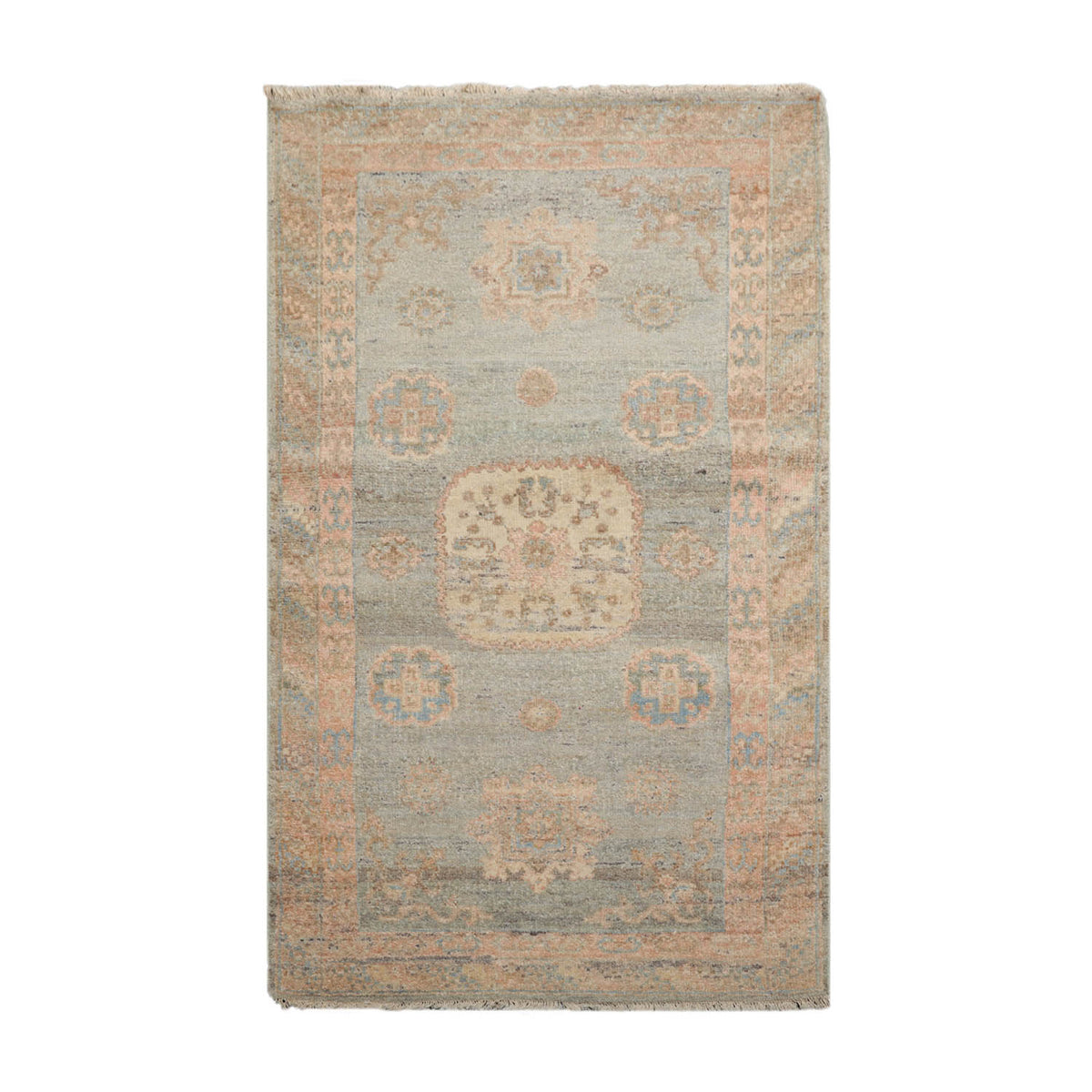 3x5 Slate, Blush, Beige Color Hand Knotted Afghan Oushak 100% Wool Traditional Oriental Rug