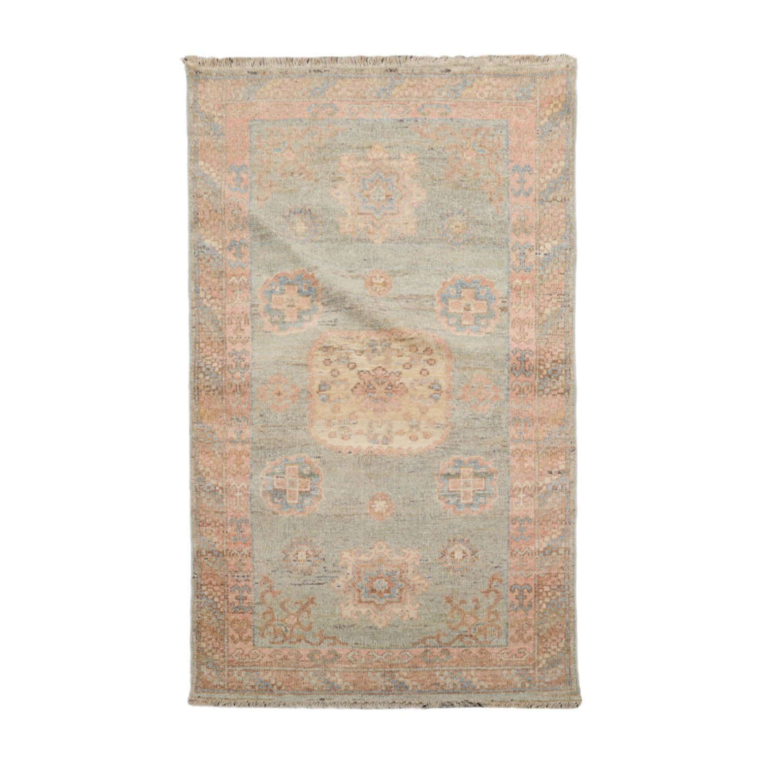 3x5 Sea Foam, Blush, Beige Color Hand Knotted Afghan Oushak 100% Wool Traditional Oriental Rug