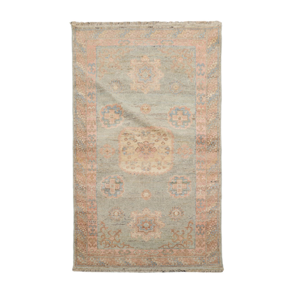 3x5 Sea Foam, Blush, Beige Color Hand Knotted Afghan Oushak 100% Wool Traditional Oriental Rug