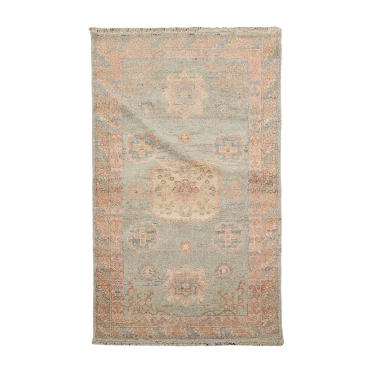 3x5 Sea Foam, Blush, Beige Color Hand Knotted Afghan Oushak 100% Wool Traditional Oriental Rug
