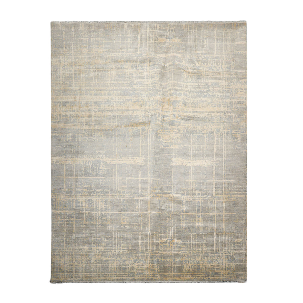 Knotted Rug Slate Gray Hand Knotted 9'x12' Tibetan Sherpa Modern Contemporary Wool and Silk Oriental Area Rug