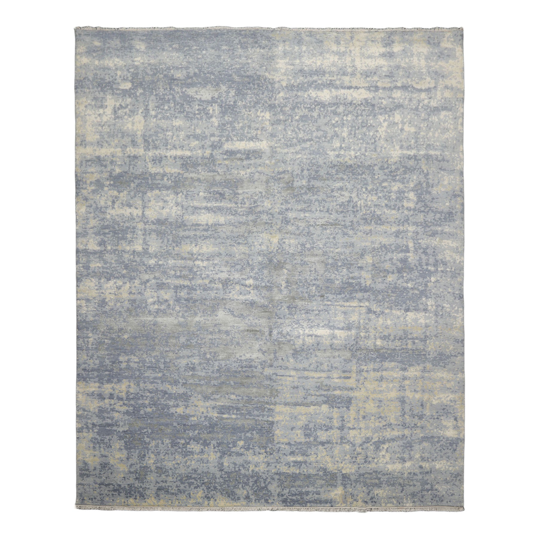 Knotted Rug Slate Gray Hand Knotted 8'x10' Tibetan Sherpa Modern Contemporary Wool and Silk Oriental Area Rug