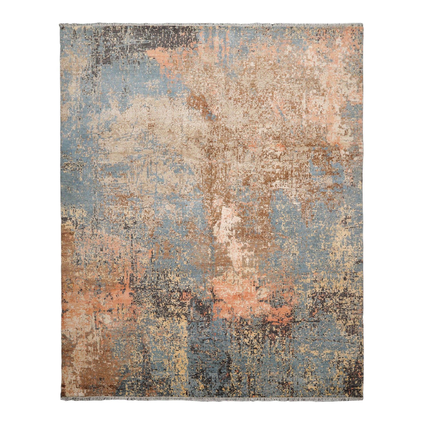 Knotted Rug Celadon Peach Hand Knotted 8'x10' Tibetan Sherpa Modern Contemporary 100% Wool Oriental Area Rug