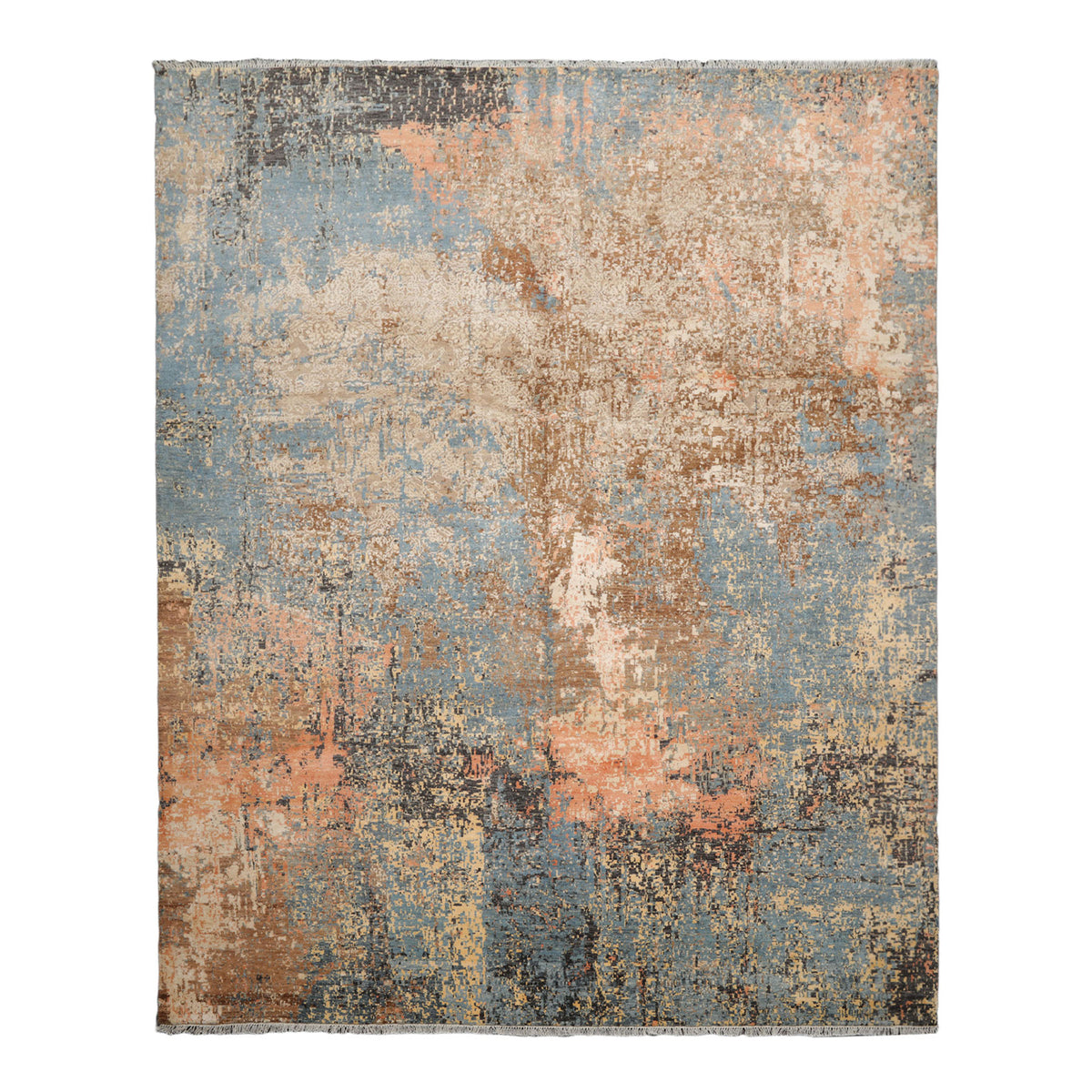 Knotted Rug Celadon Peach Hand Knotted 8'x10' Tibetan Sherpa Modern Contemporary 100% Wool Oriental Area Rug