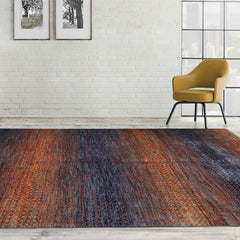 9x12 Orange, Navy, Color Hand Knotted  100% Wool Modern Oriental Rug
