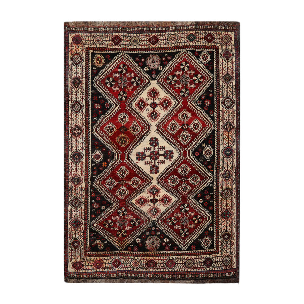 7x11 Ivory, Rust, Charcoal Color Hand Knotted Sirraj 100% Wool Traditional Oriental Rug