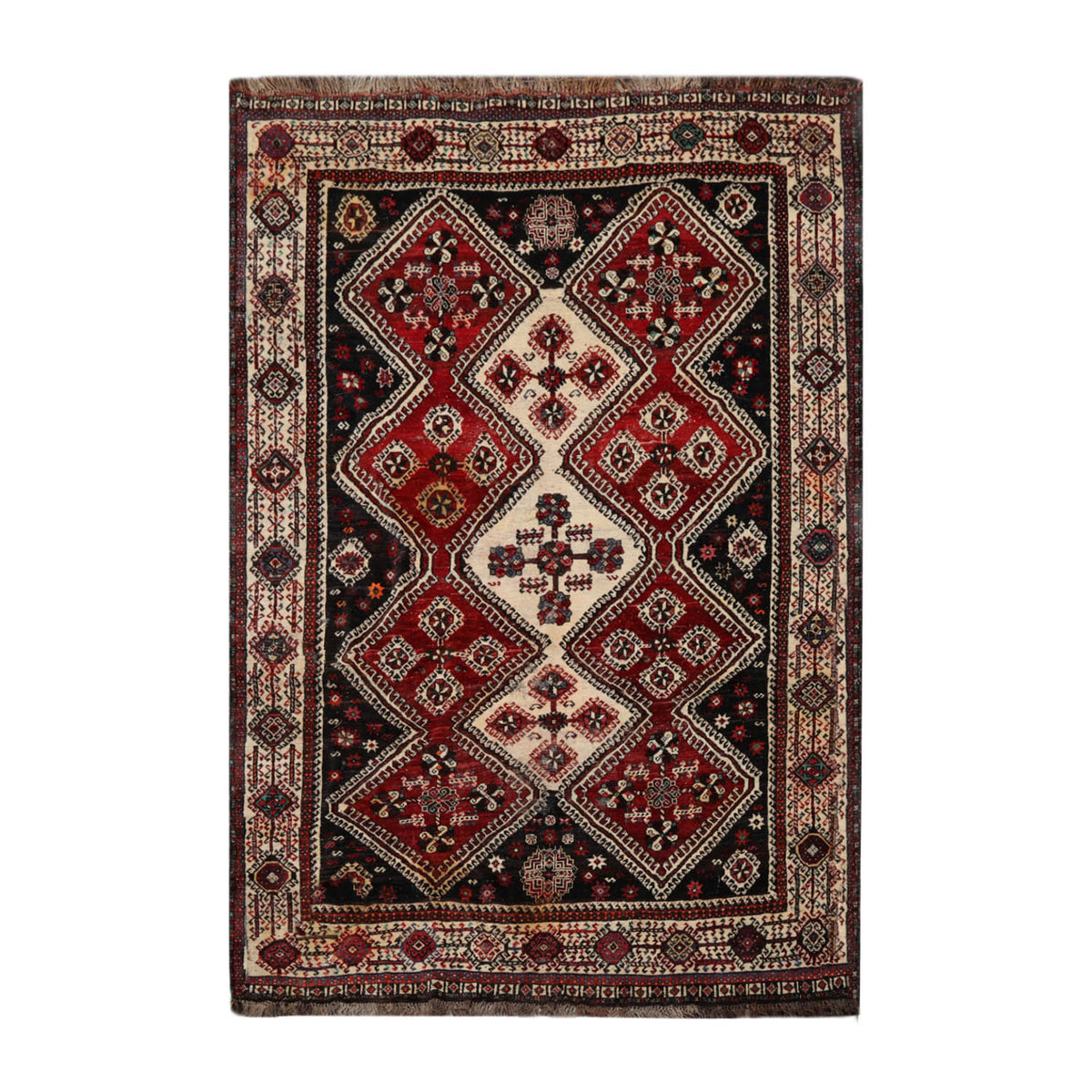 7x11 Ivory, Rust, Charcoal Color Hand Knotted Sirraj 100% Wool Traditional Oriental Rug