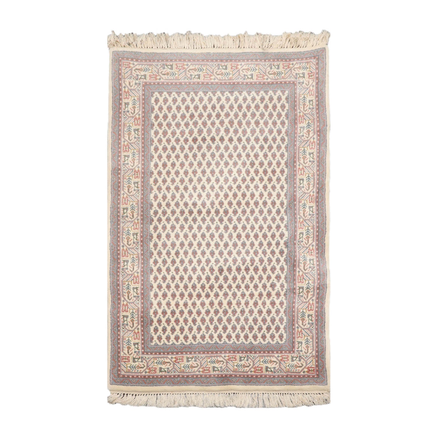 3x5 Cream, Rust, Blue Color Hand Knotted Boteh 100% Wool Traditional Oriental Rug