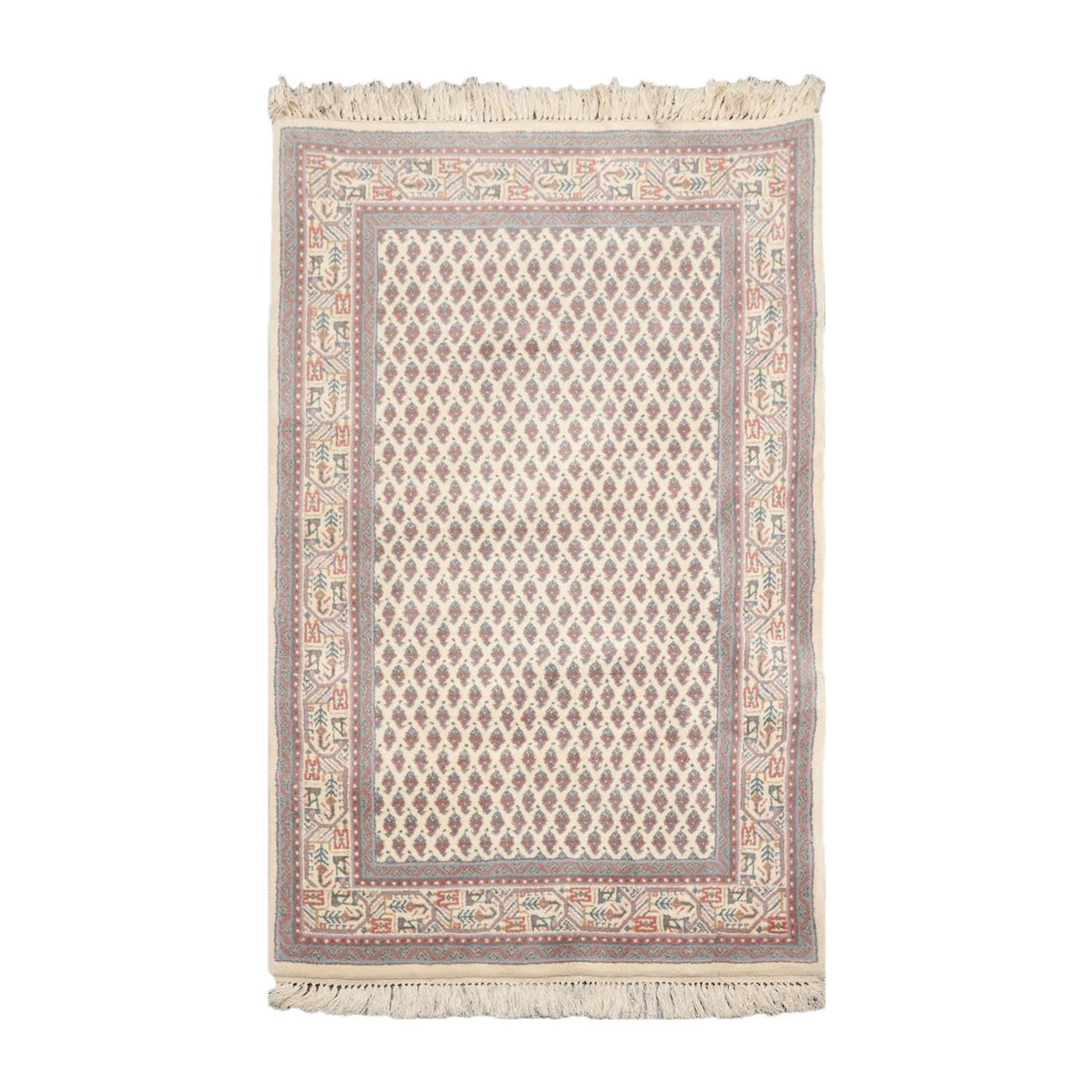 3x5 Cream, Rust, Blue Color Hand Knotted Boteh 100% Wool Traditional Oriental Rug
