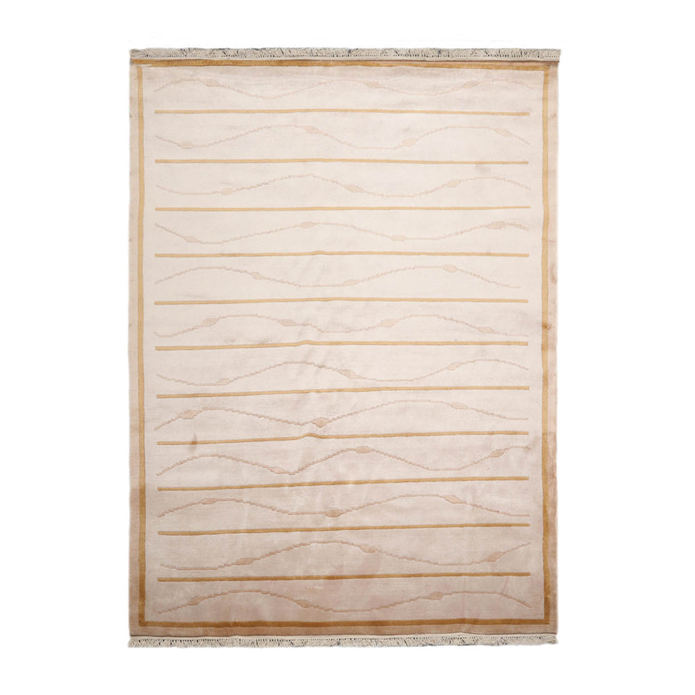 6x9 Beige, Tan, Pale Gold Color Hand Knotted  100% Wool Modern Oriental Rug